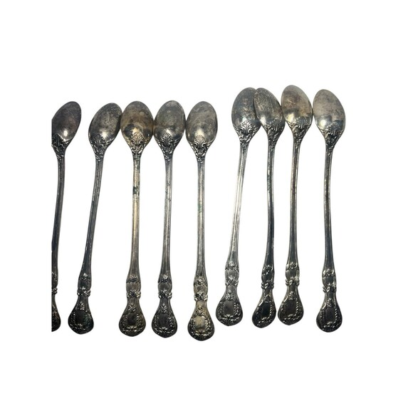 Vintage F.B. Rogers French Rose Iced Tea Spoons Silverplate Tarnished -Set Of 12 - Picture 5 of 8